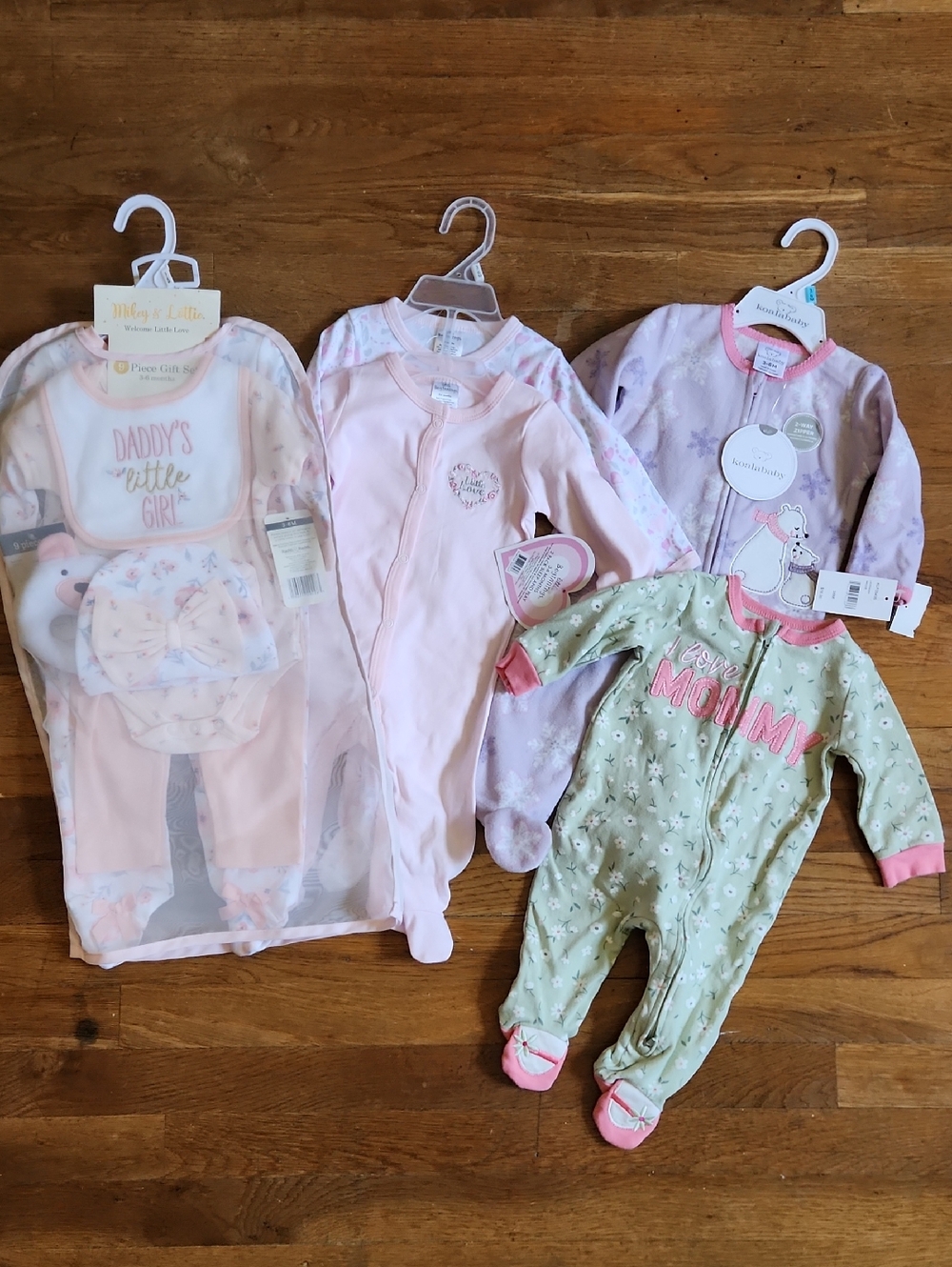 Koala Kids Pink, Lavender & Mint Baby Footed One-Piece Set